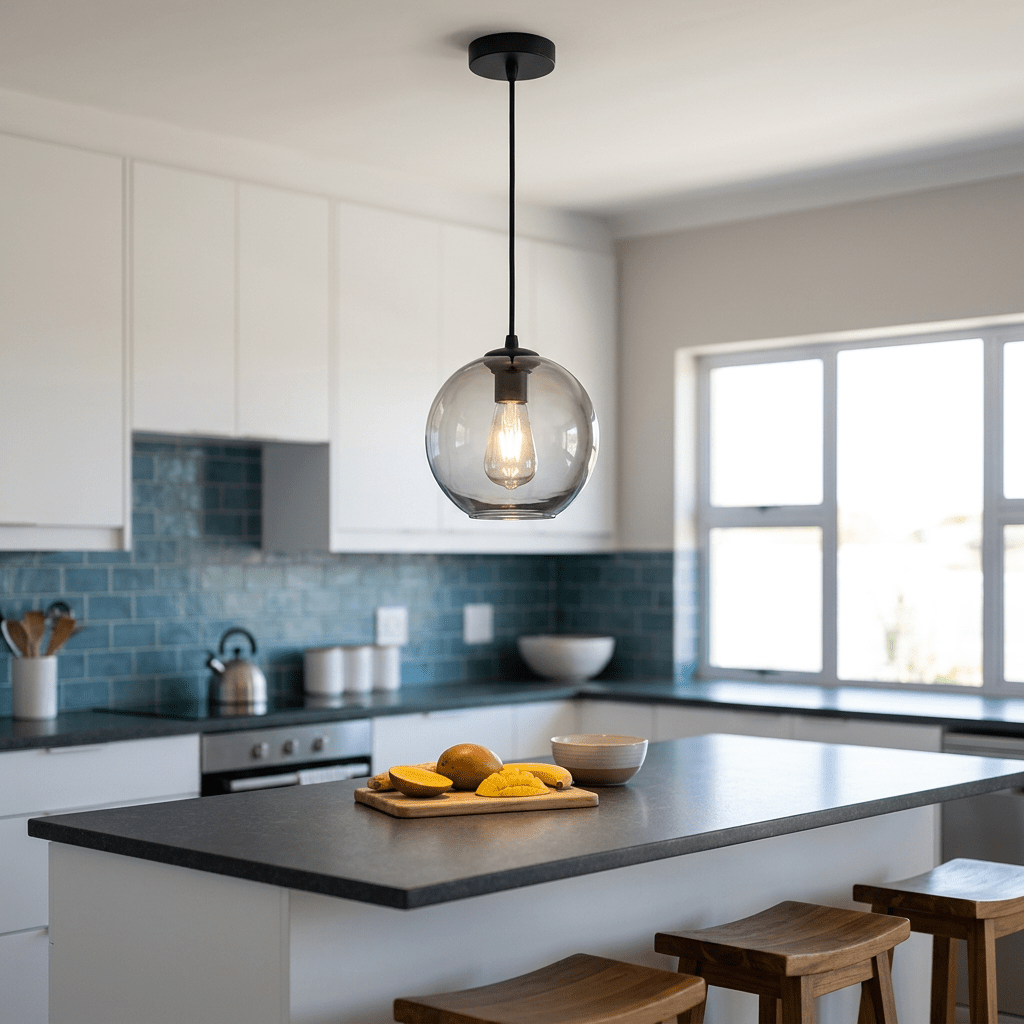 230V 40W E27 Single Small Molecule Pendant - Black with Smoke Glass