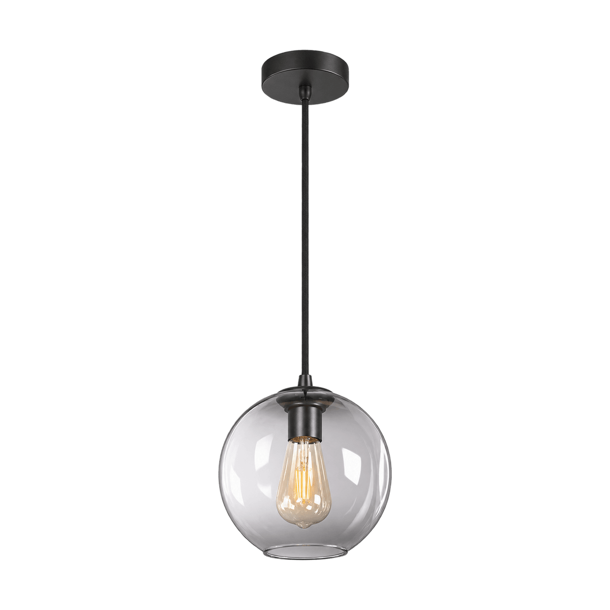 230V 40W E27 Single Small Molecule Pendant - Black with Smoke Glass