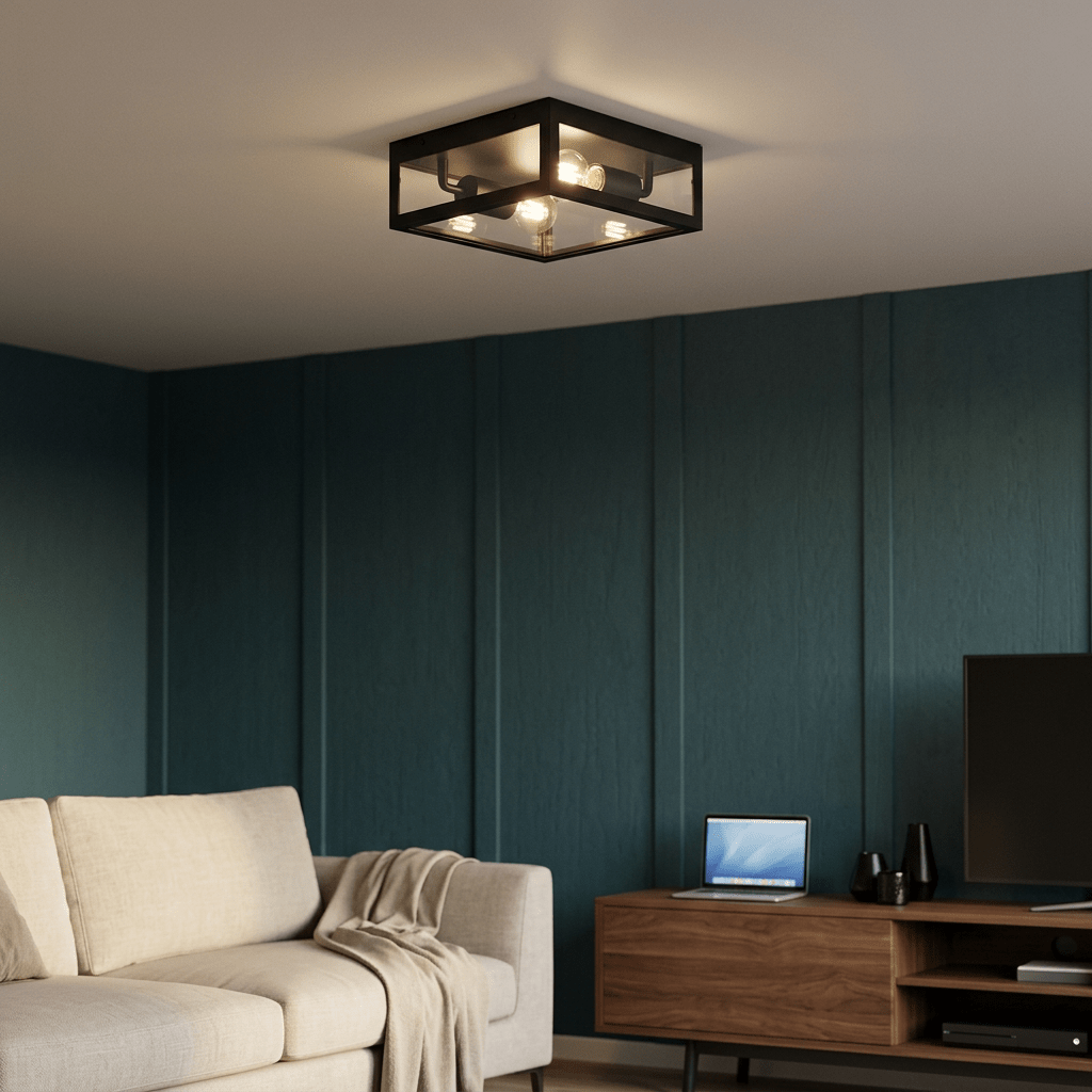 Rubik Black Ceiling Light Stainless Steel Tempered Glass