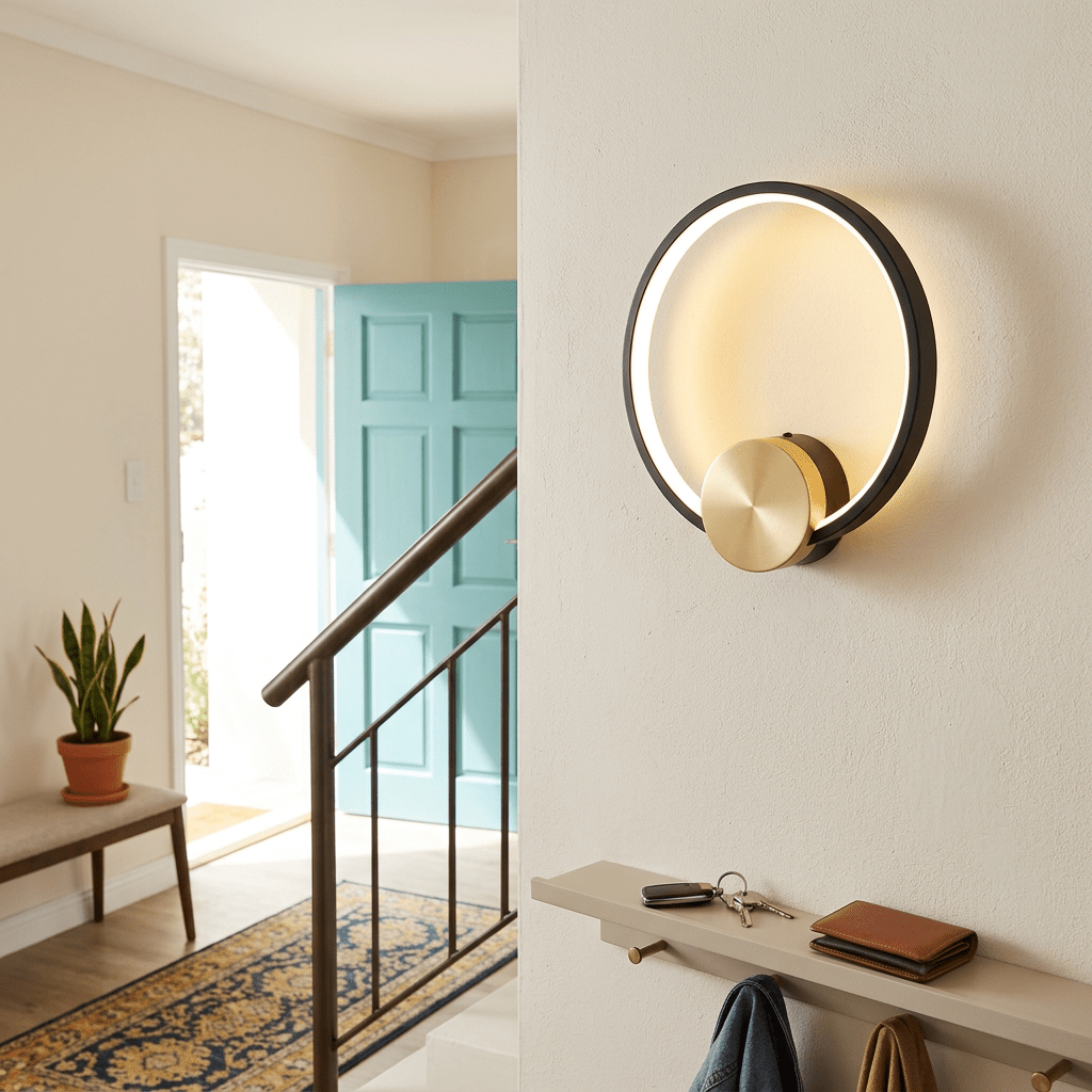 230V 15W LED Ring Wall Light - Black and Gold