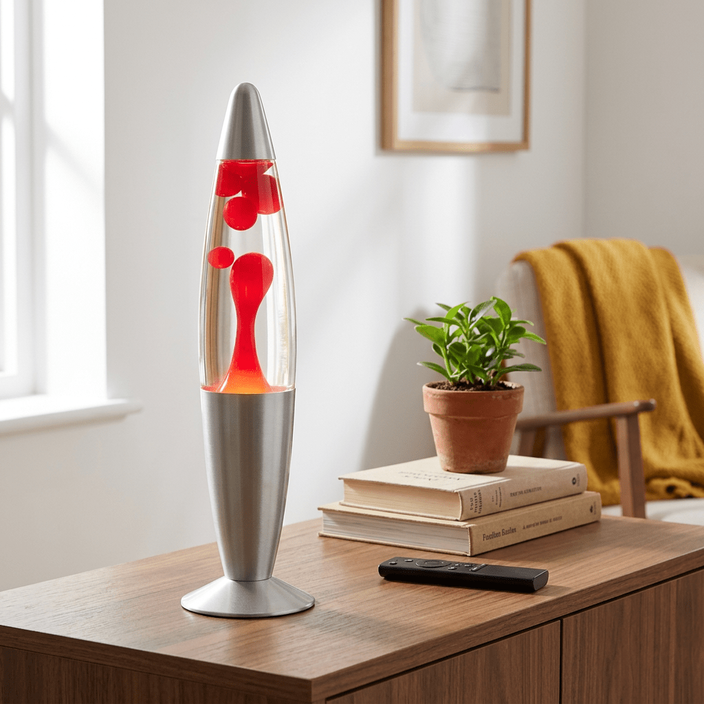 Red & Clear Lava Lamp - Silver Base