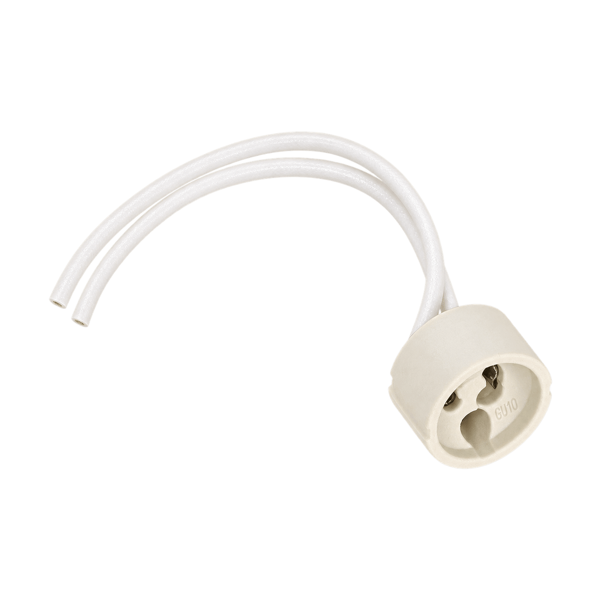 GU10 Ceramic Lampholder Downlight Base with Wire Lead on a transparent background