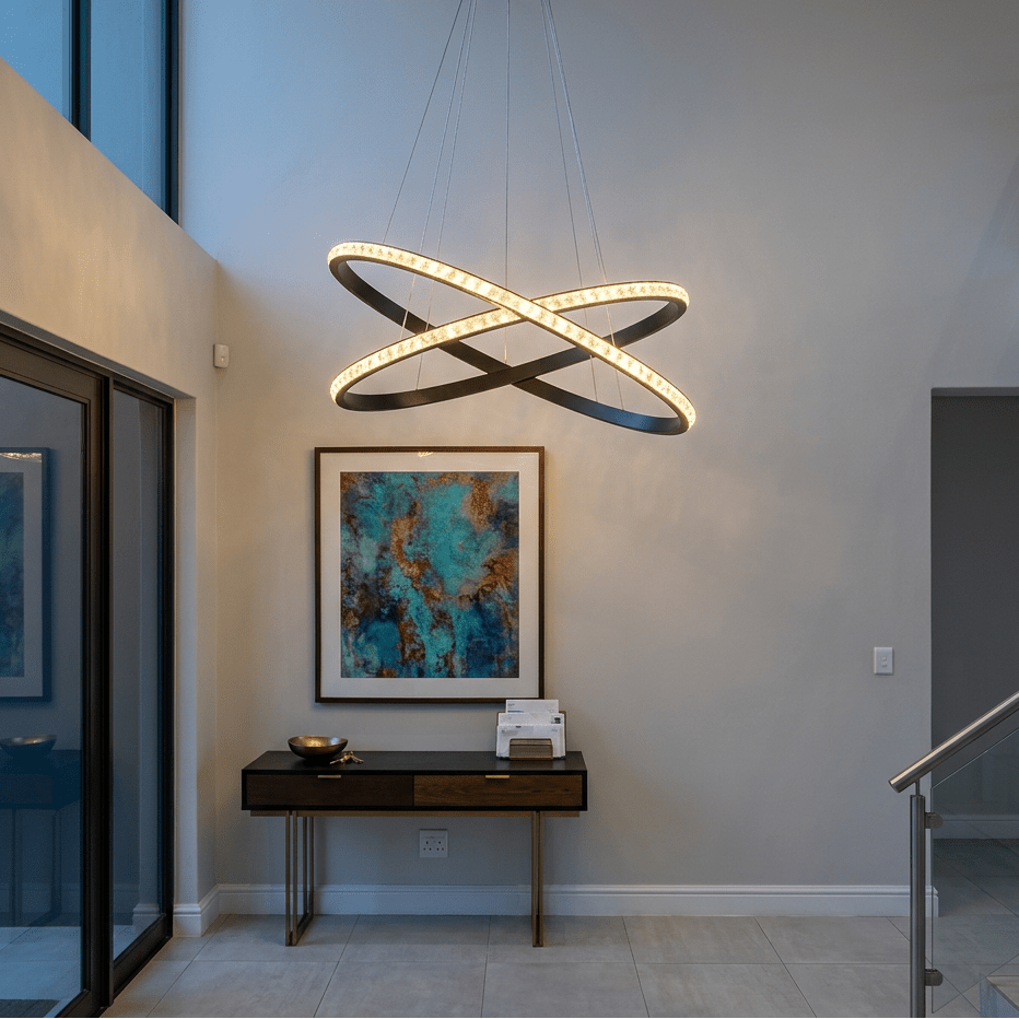 Black & Crystal LED Pendant Light - Oval Design