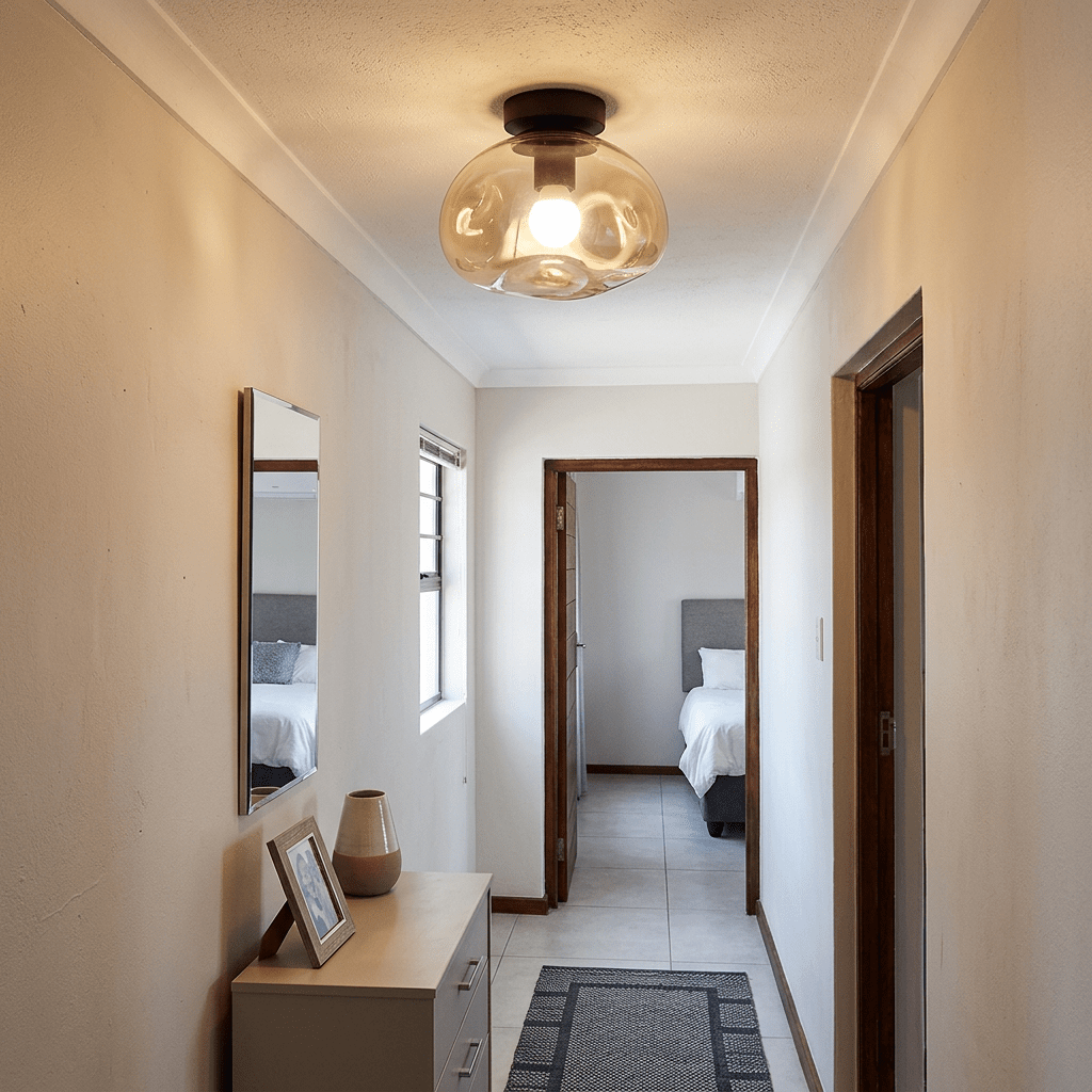 Small Glass Molten Ceiling Light – Amber Glass and Black