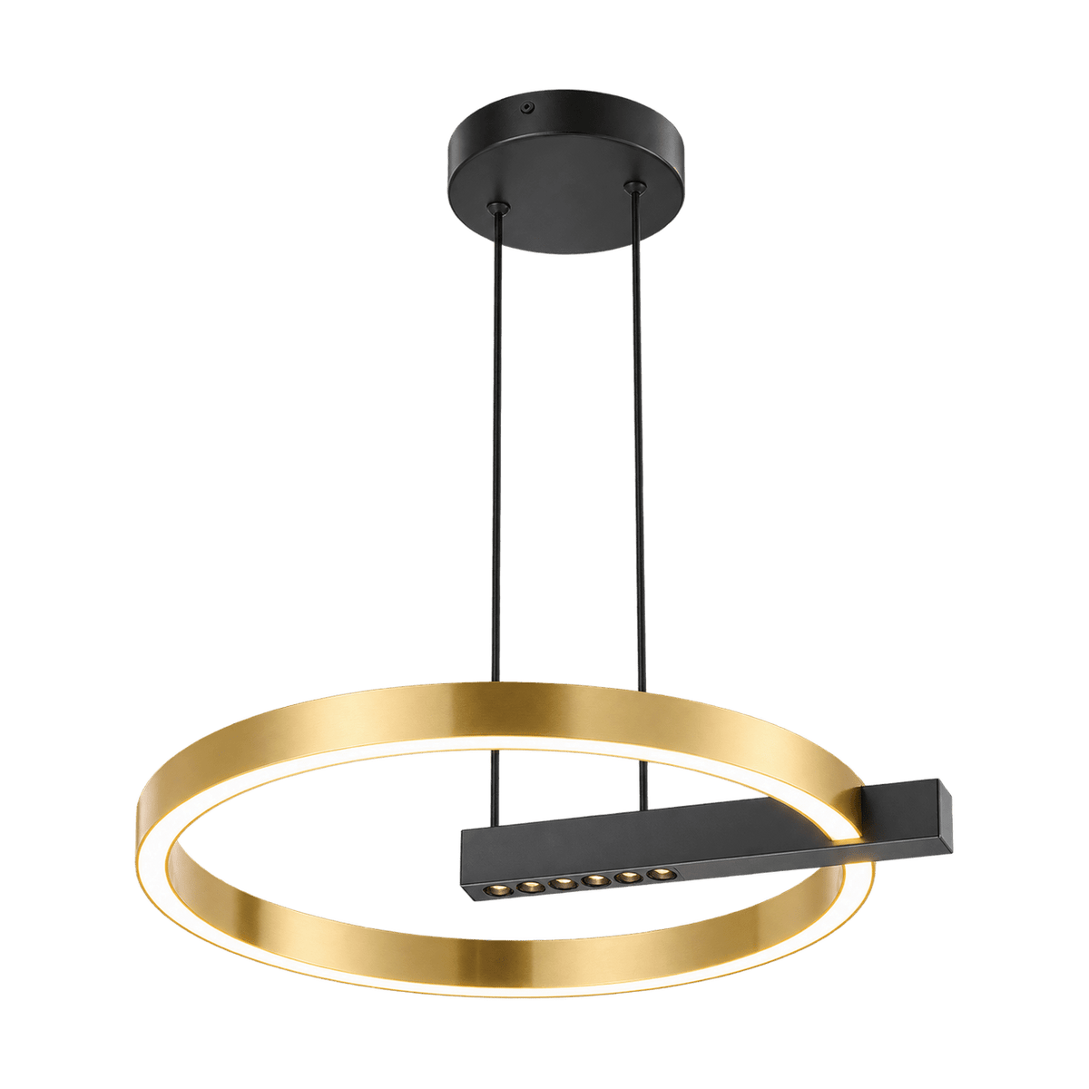 Gold Q LED Pendant Light on a transparent background