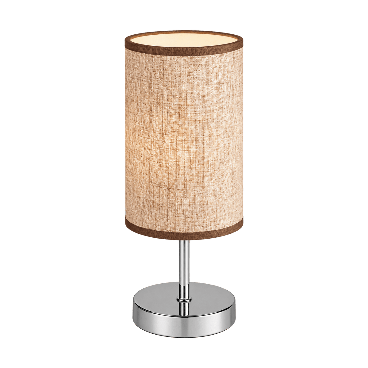 Polished Chrome Table Lamp with Light Brown Shade on a transparent background
