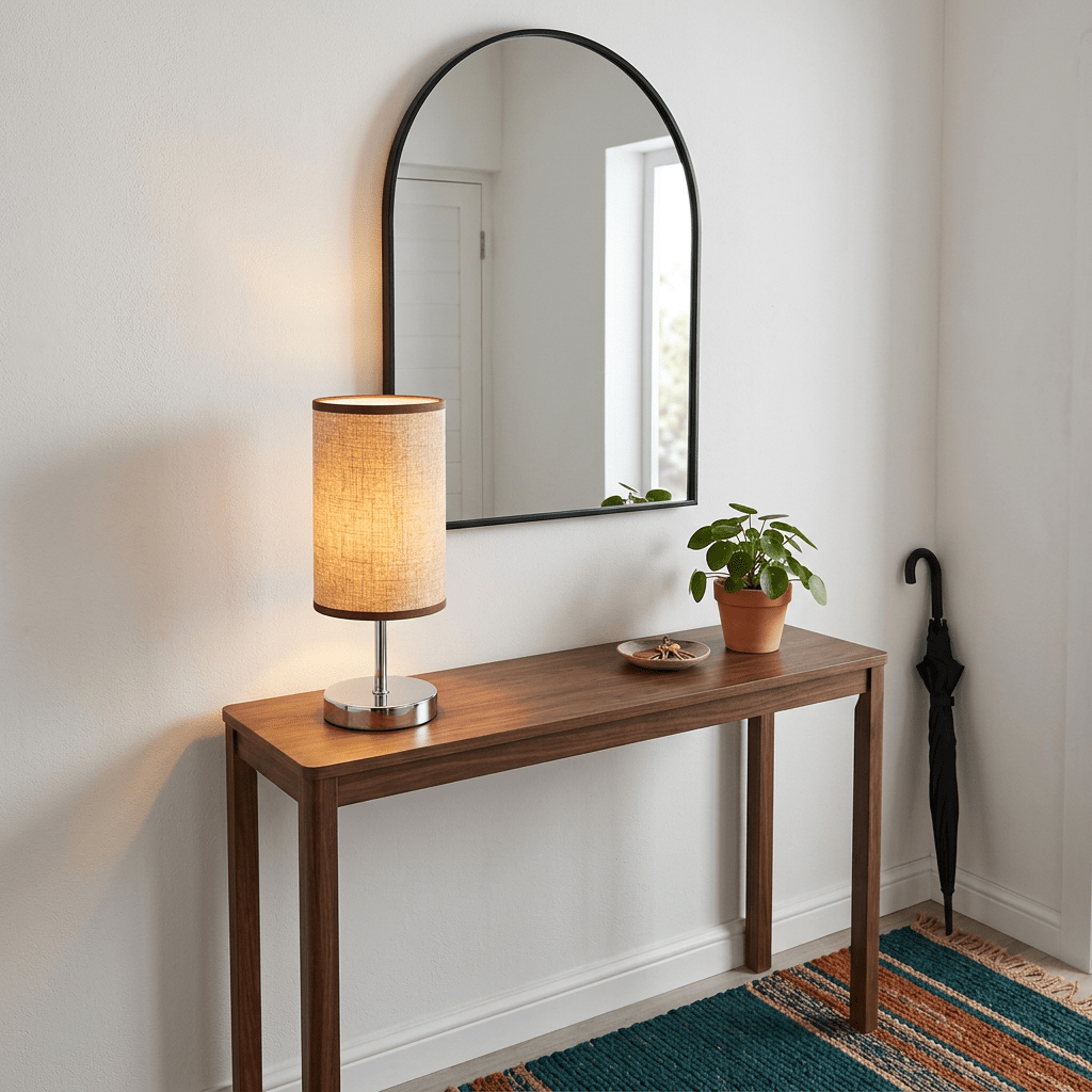 Polished Chrome Table Lamp with Light Brown Shade