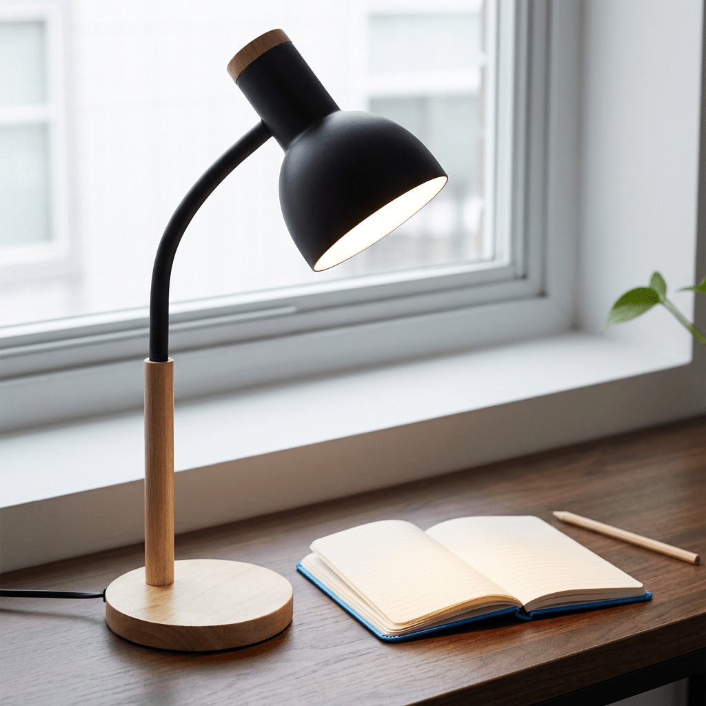 Black Metal & Wood Table Lamp
