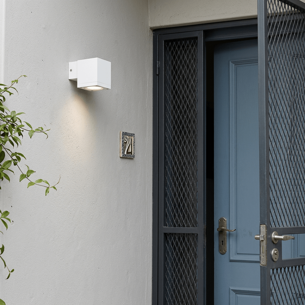 Kube White Outdoor Wall Light