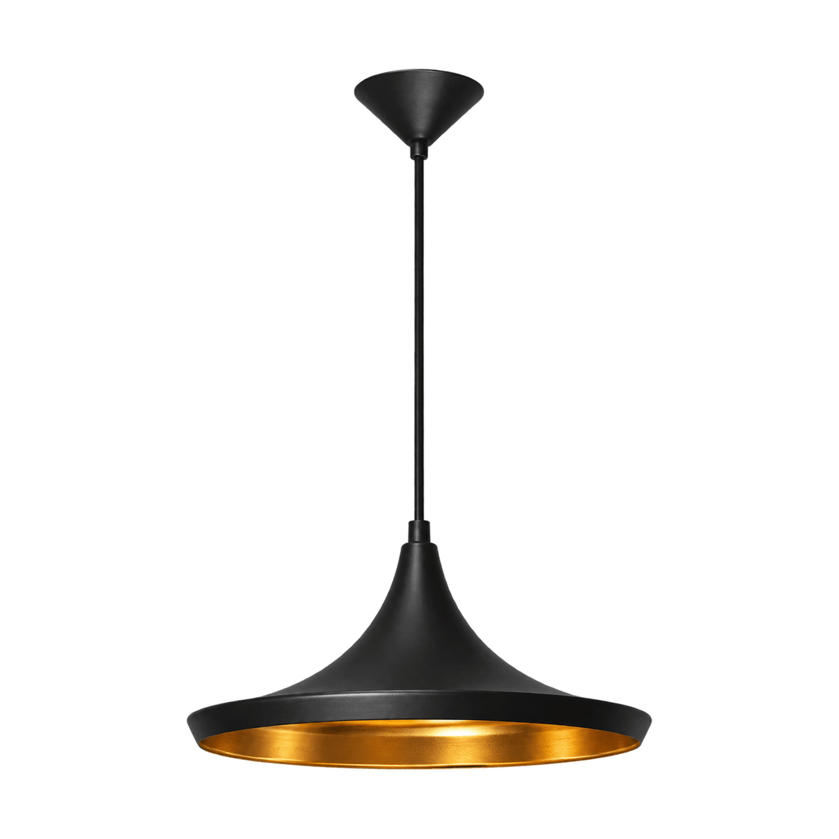 Conical Black & Gold Pendant Light - transparent background