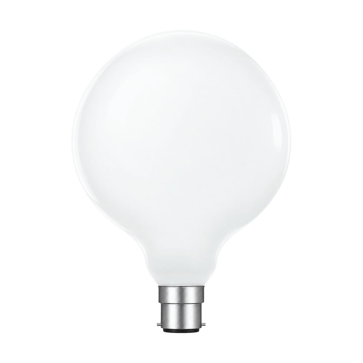 Transparent background catalog image of 8W Dimmable Opal Glass G125 LED Globe Bulb – B22, 4000K Cool White
