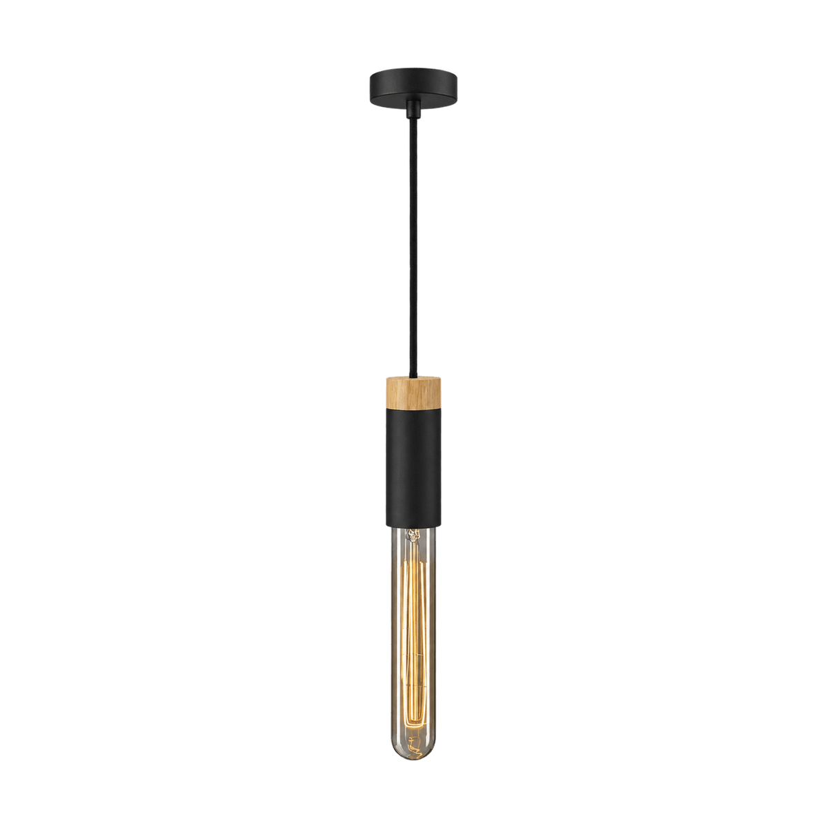 Matt Black & Oak Pendant Light