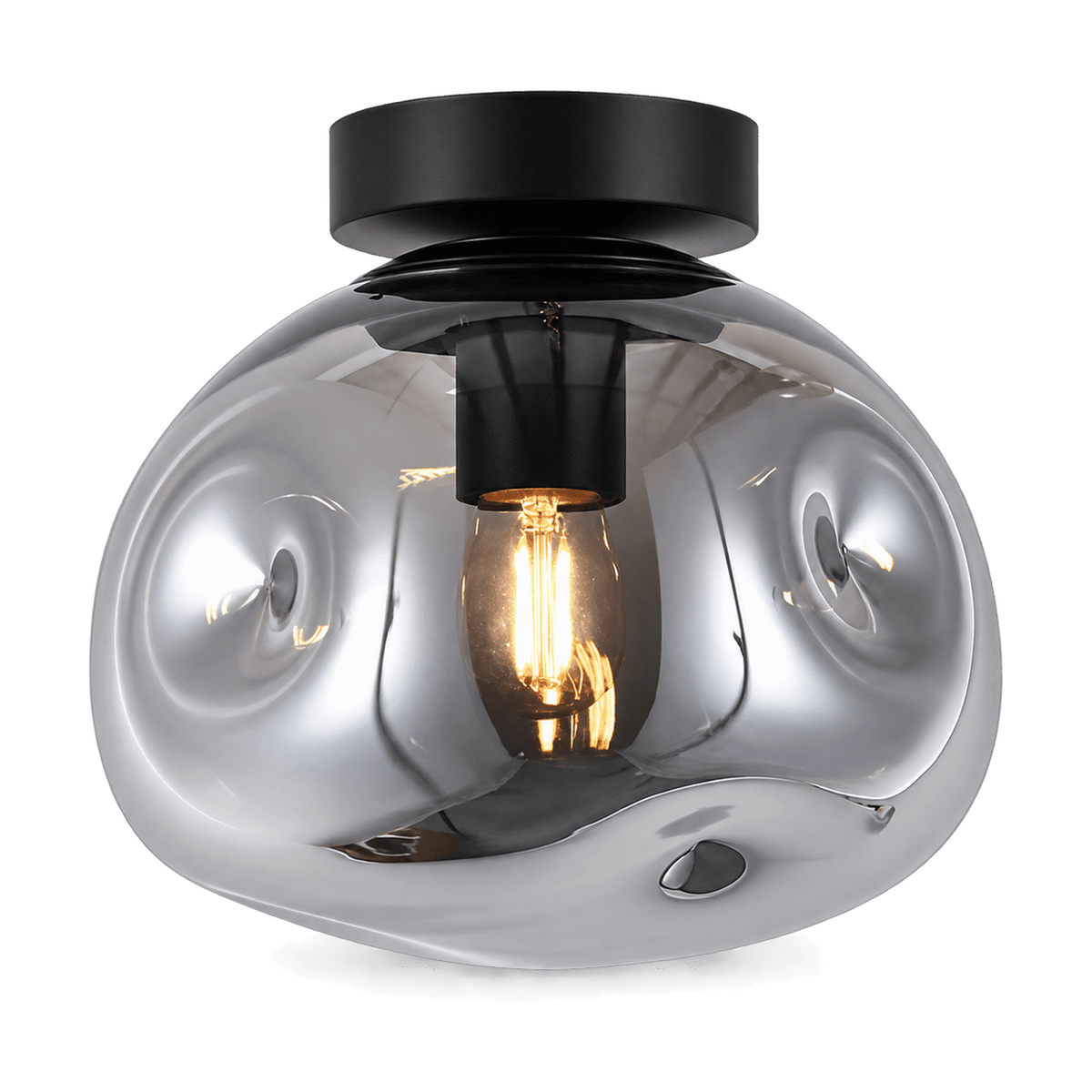 Small Glass Molten Ceiling Light – Smoke Glass and Black - transparent background