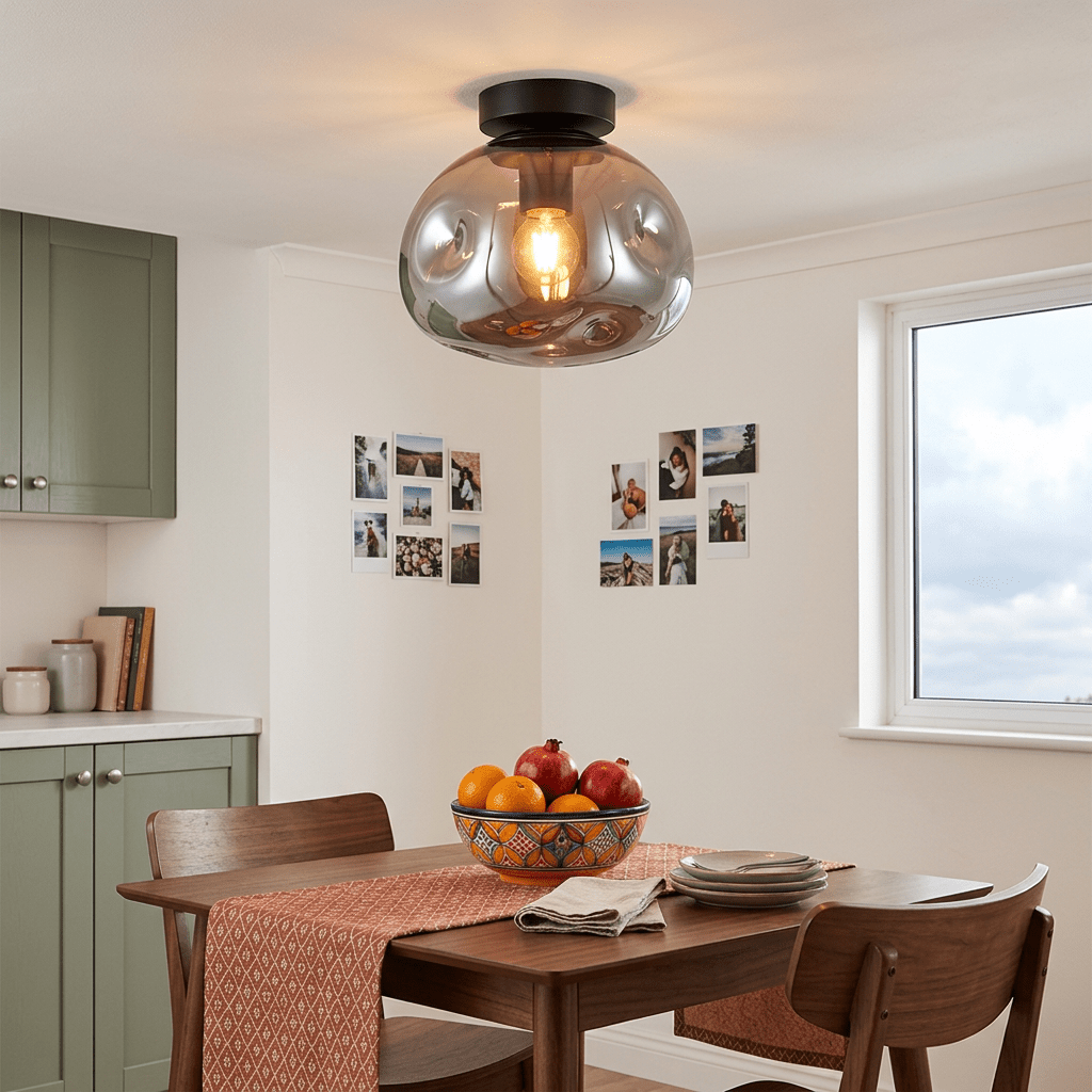 Small Glass Molten Ceiling Light – Smoke Glass and Black