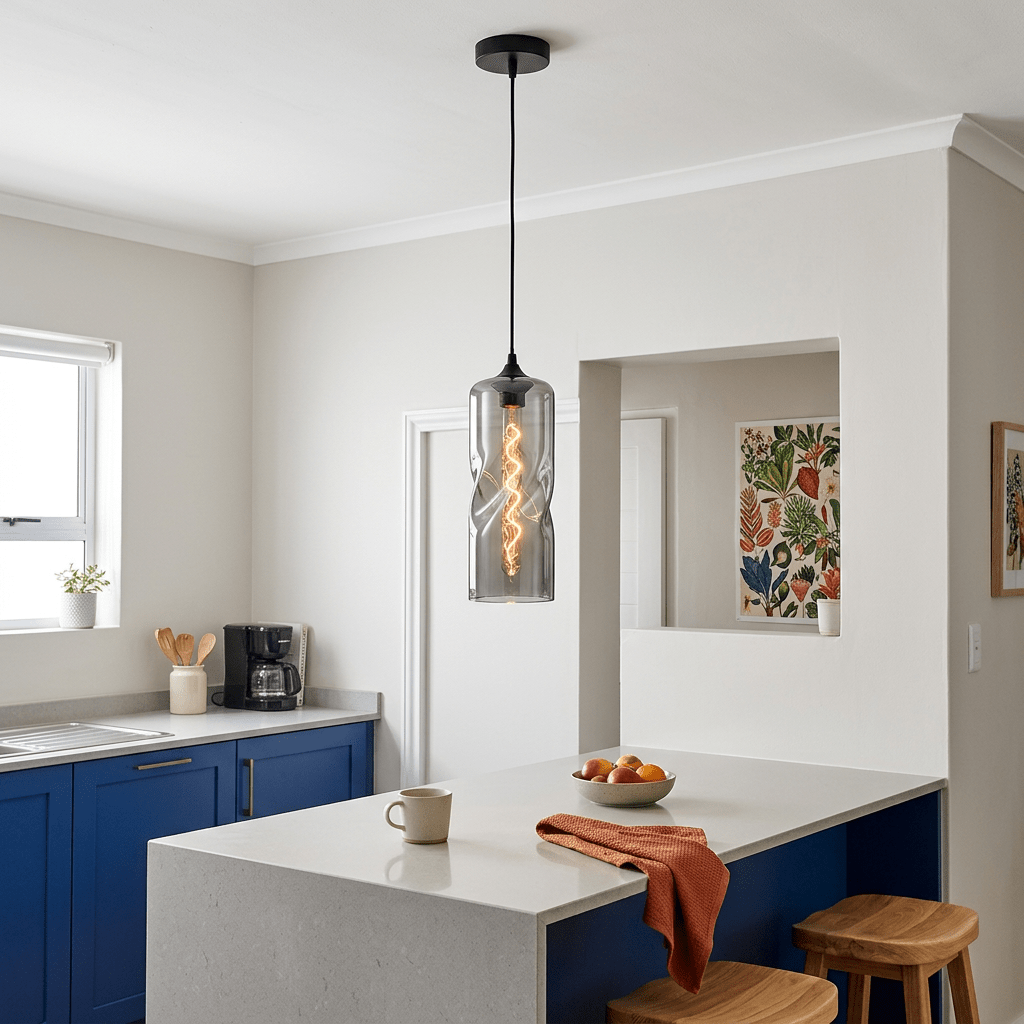 230V 40W Twisted Glass Pendant - Smoke Glass and Black