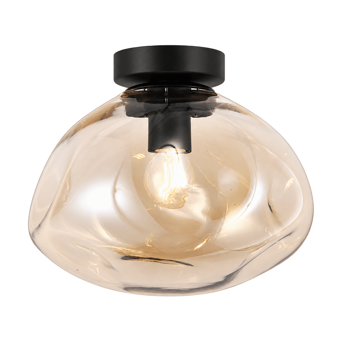 Large Glass Molten Ceiling Light – Amber Glass and Black - transparent background