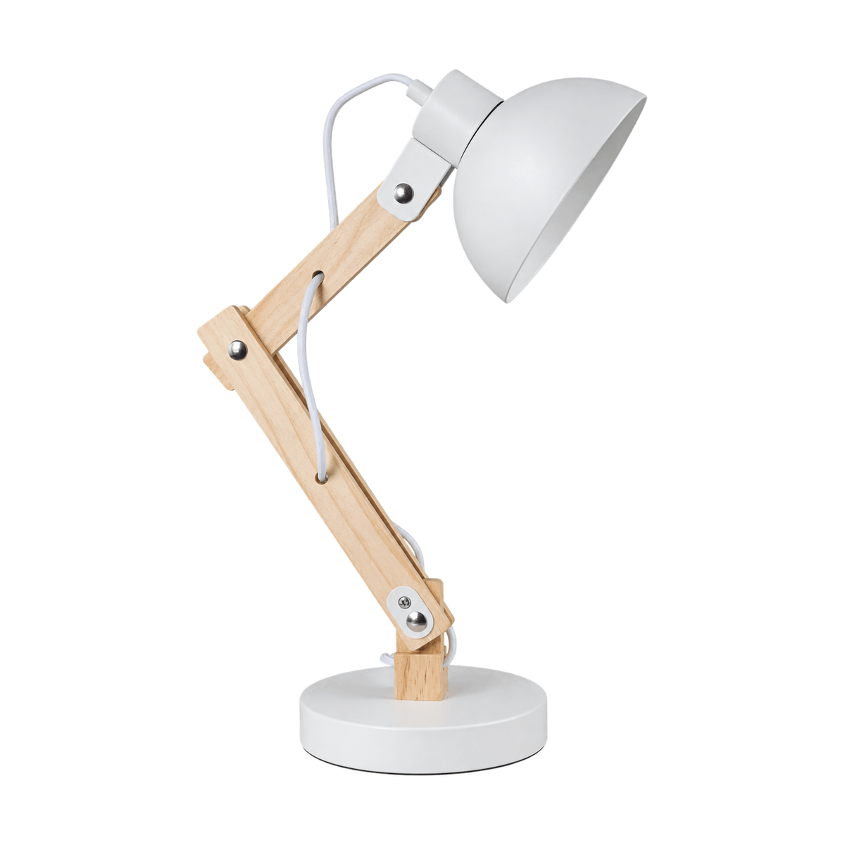 White Wood Metal Desk Lamp Swivel Arm - white background
