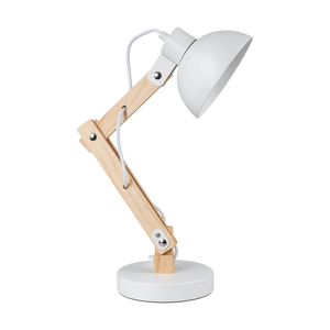 White Wood Metal Desk Lamp Swivel Arm - white background
