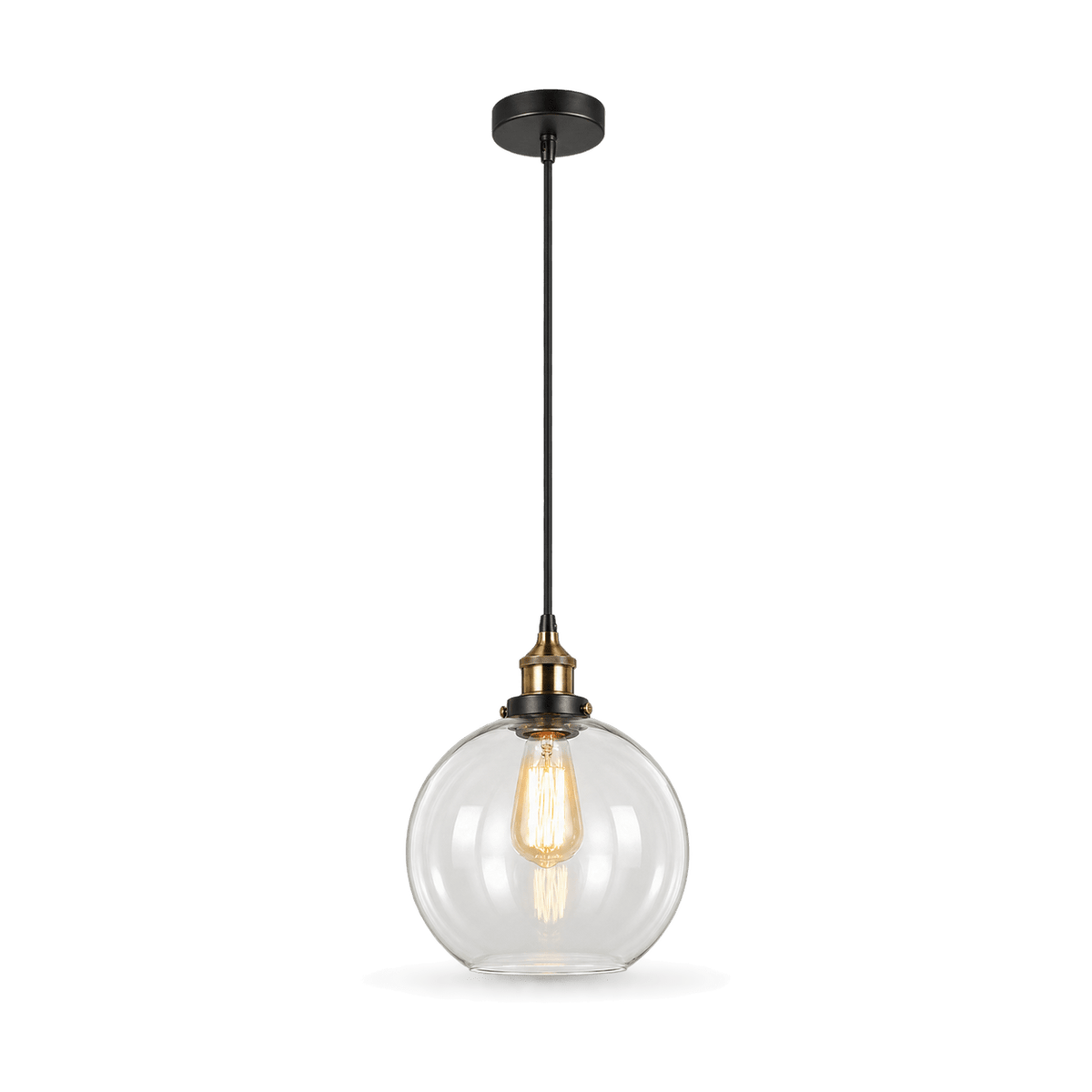 Antique Brass Glass Ball Pendant Light - transparent background