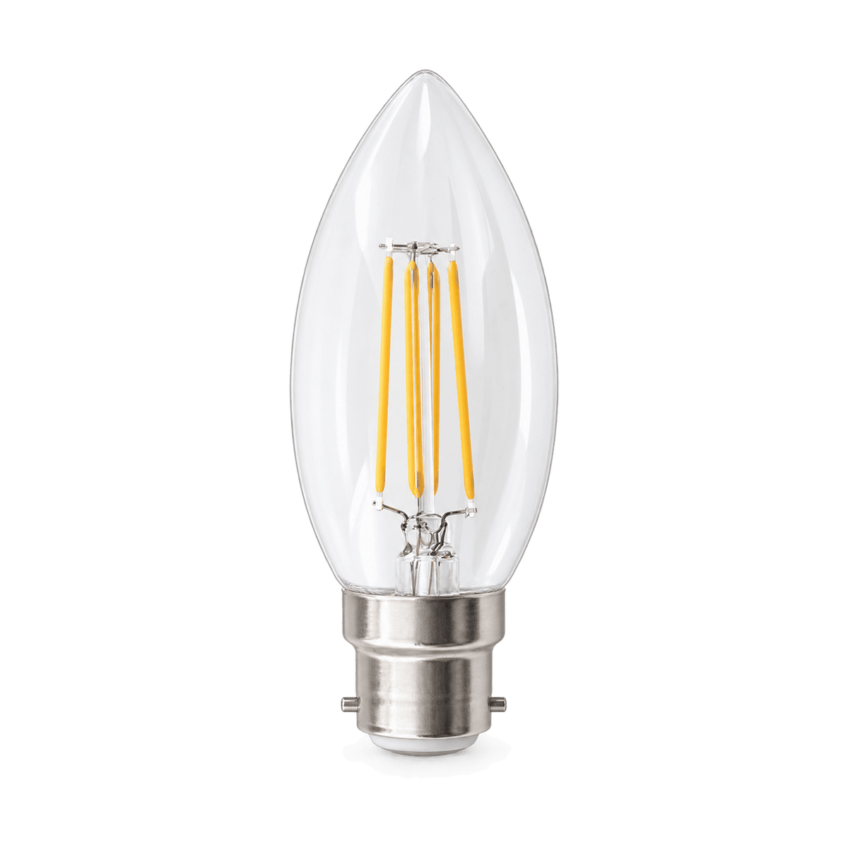 4.5W Dimmable Clear Candle LED Bulb – B22, 4000K Cool White - transparent background