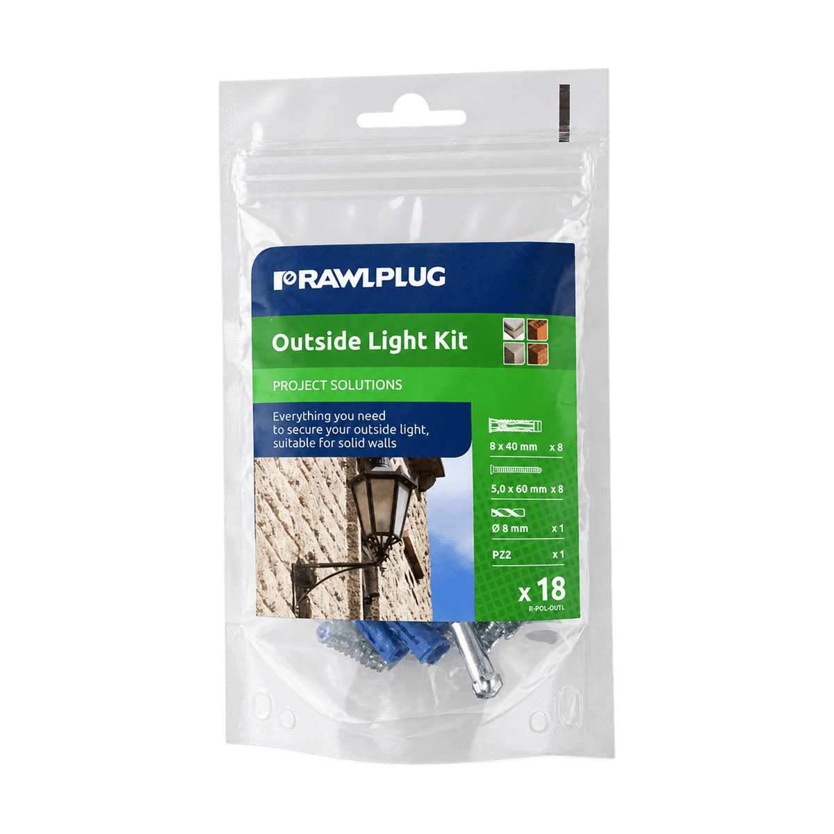 Rawlplug Outside Light Kit - Complete Fixing Set for Solid Walls - transparent background