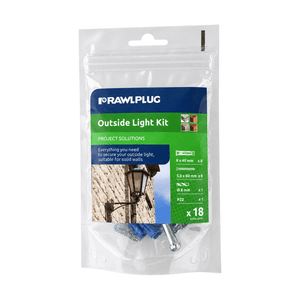Rawlplug Outside Light Kit - Complete Fixing Set for Solid Walls - white background