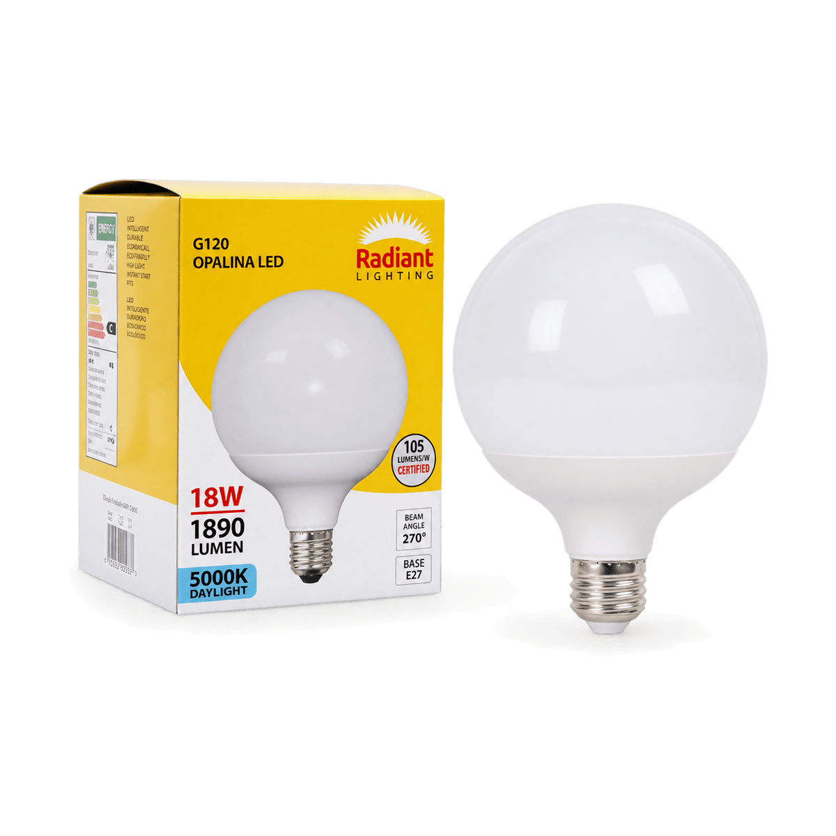 18W Opalina Frosted G120 LED Globe - transparent background