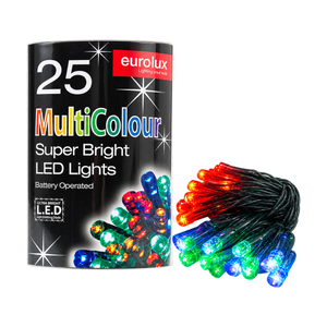 Multicolour LED Fairy Light Chain - Battery Operated - transparent background