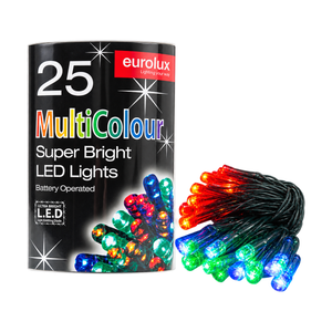 Multicolour LED Fairy Light Chain - Battery Operated - white background