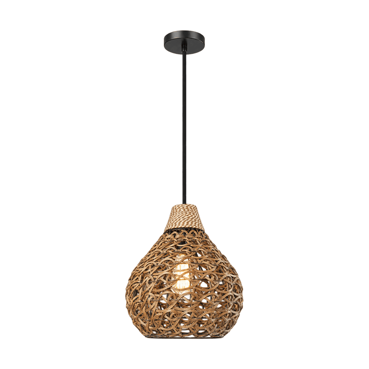 Natural Metal & Rope Pendant Light - transparent background