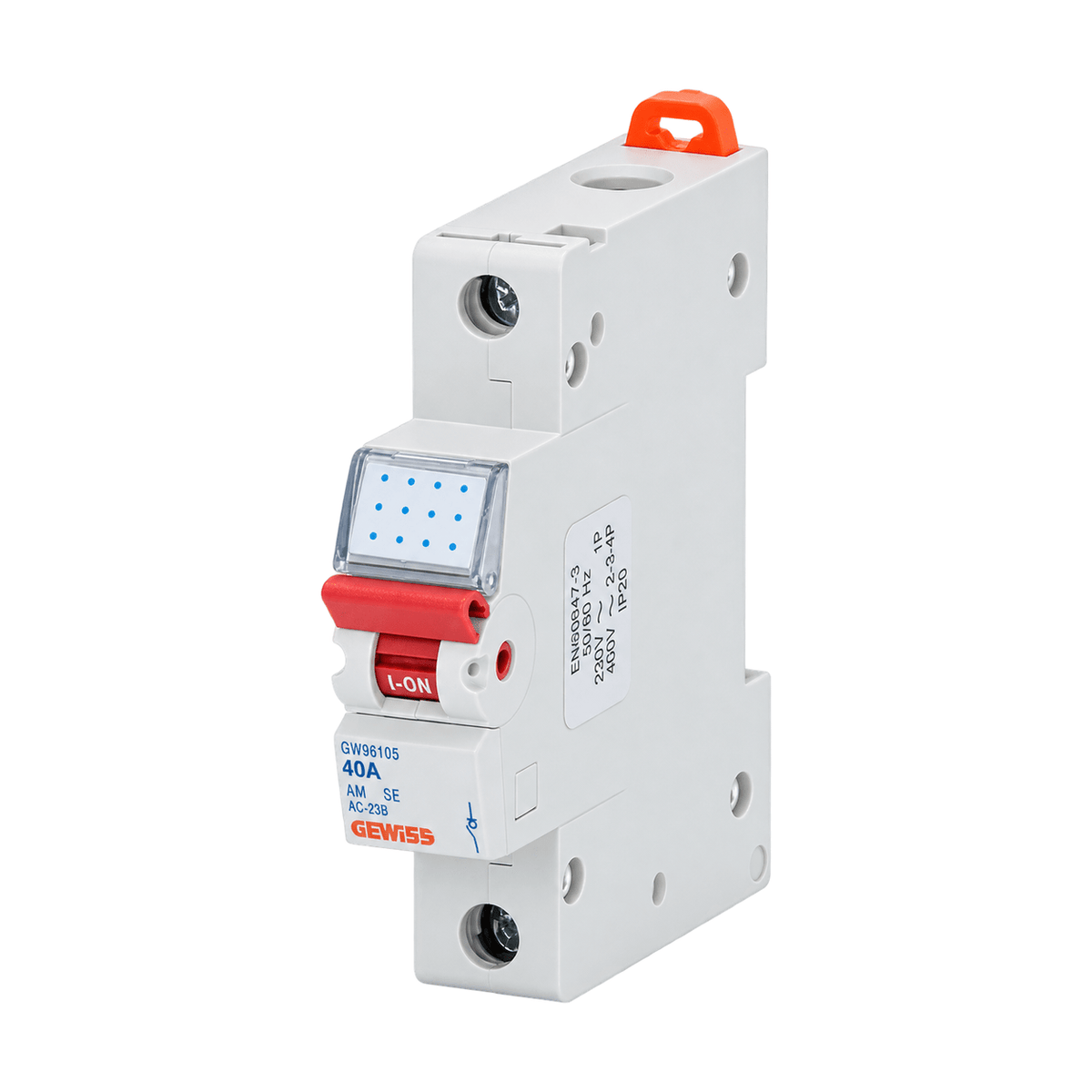GEWISS 1P Isolator Switch 100A DIN Rail - white background
