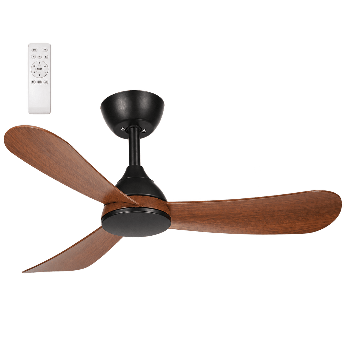 Black & Dark Wood Ceiling Fan — transparent background