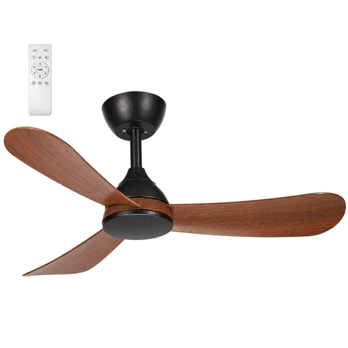 Black & Dark Wood Ceiling Fan — white background
