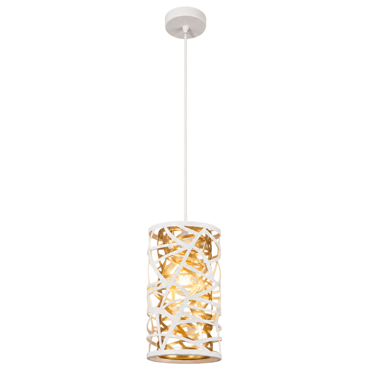 Matt White & Gold Metal Pendant Light (160mm) — transparent background