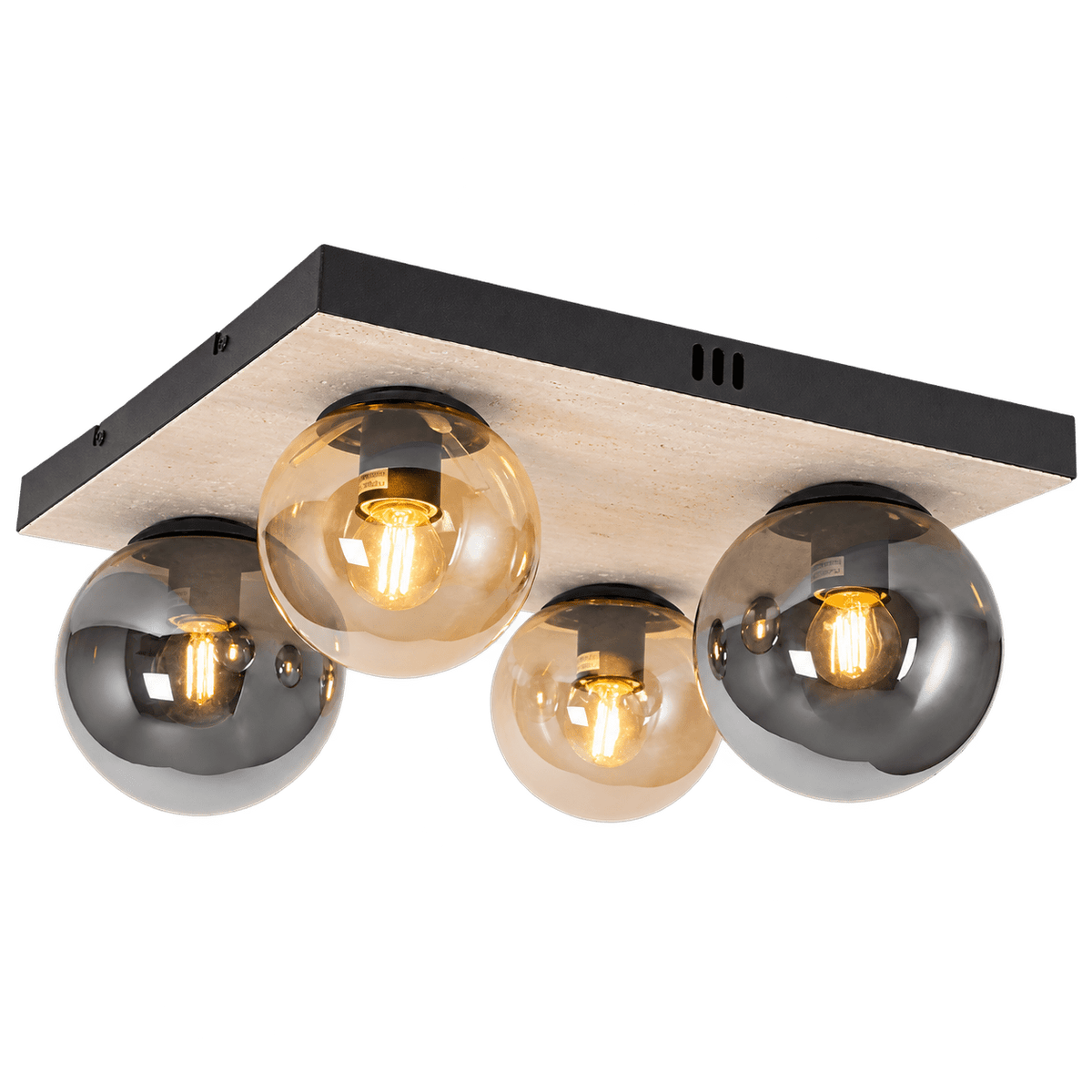 Travertine Base 4-Light Ceiling Fitting - Amber & Smoke Glass — transparent background