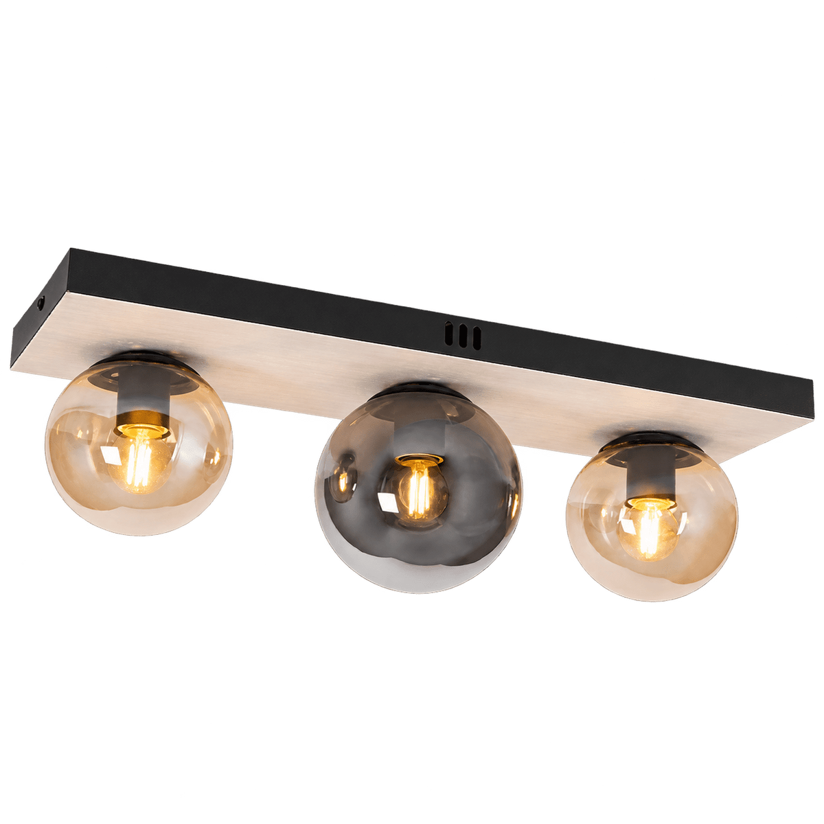Travertine Base 3-Light Ceiling Fitting - Amber & Smoke Glass — transparent background