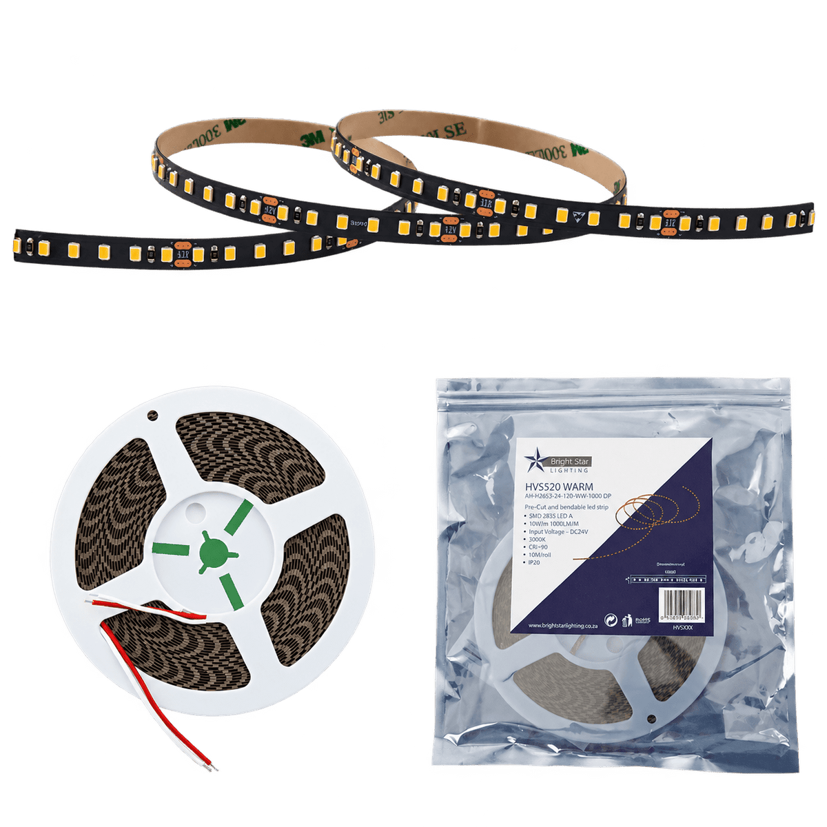 Free-Cut LED Strip Light 3000K – IP20, 24V — transparent background