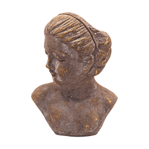 Small Grey Cement & Gold Female Bust Planter - transparent background