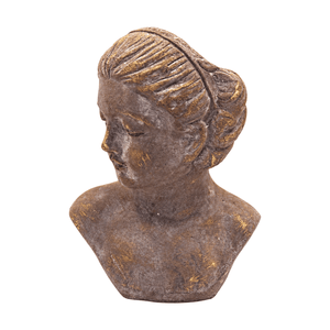Small Grey Cement & Gold Female Bust Planter - white background