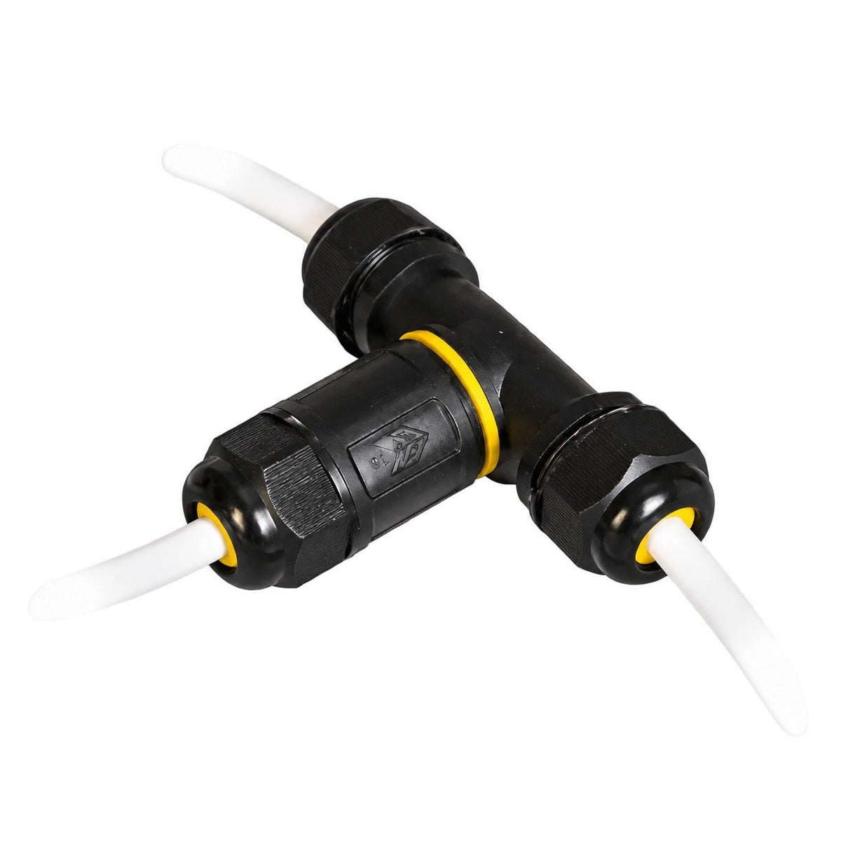 3 Pole IP68 Waterproof T-Junction Cable Connector — white background