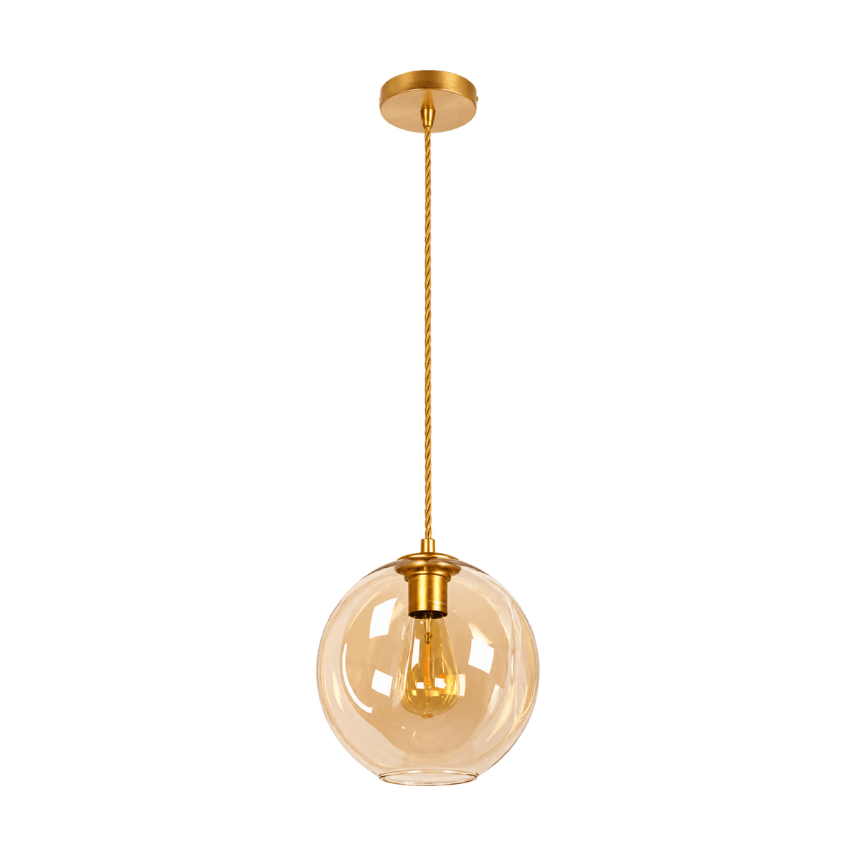 Small Molecule Satin Gold Pendant Light - Amber Glass - transparent background