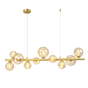 Large Horizontal Bubble Glass Pendant - Gold & Amber Glass — white background