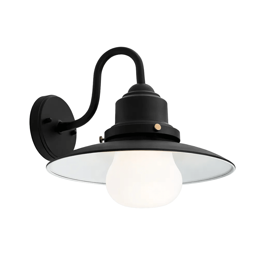 Black Outdoor Wall Light - Opal Glass Shade — transparent background