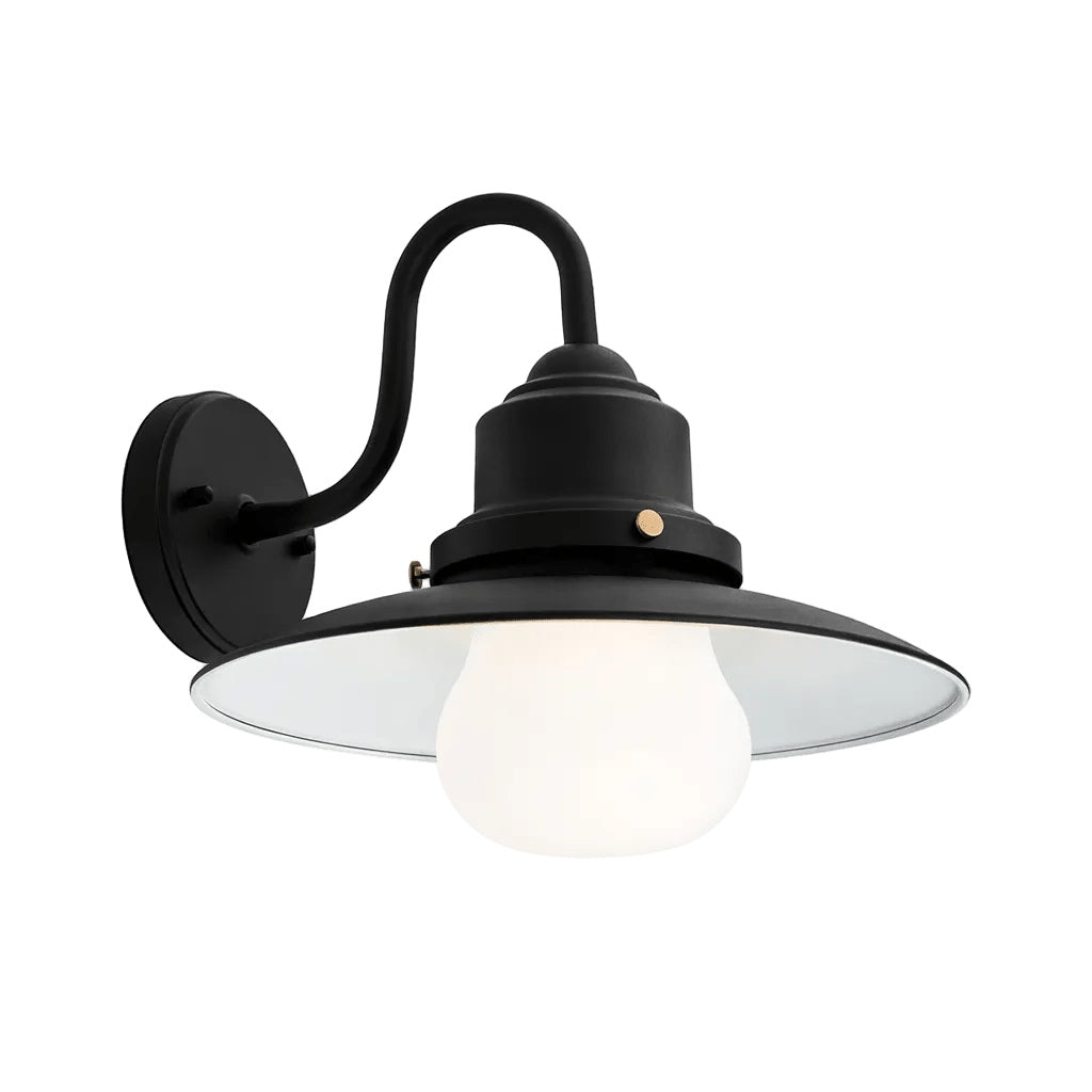 Black Outdoor Wall Light - Opal Glass Shade — white background