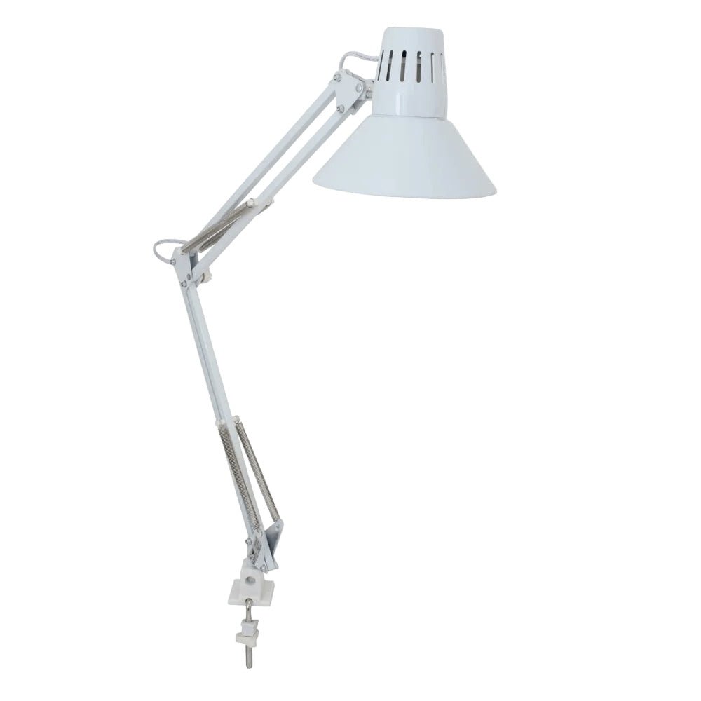 White Study Lamp with Clamp — white background