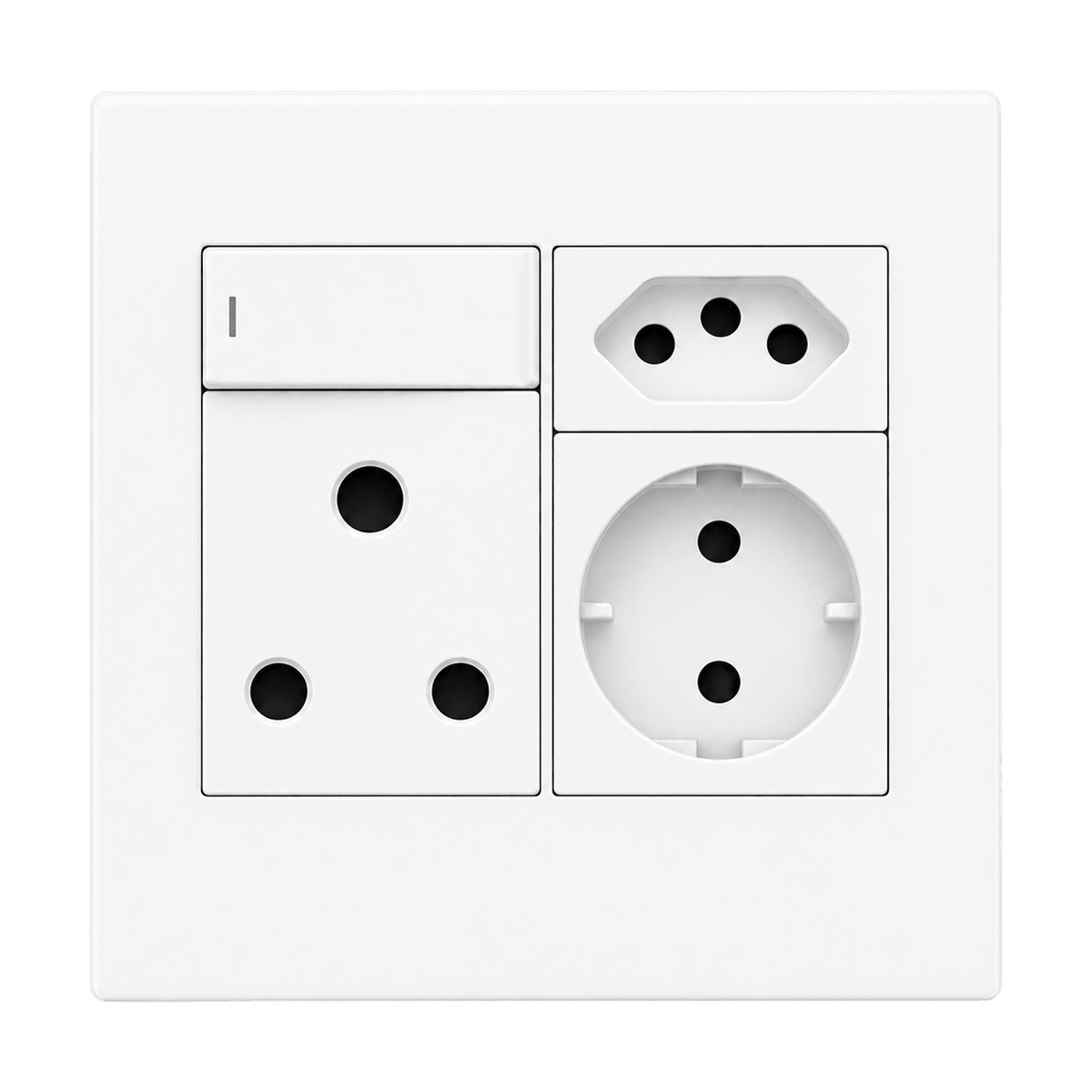 16A Slim RSA & Schuko Socket with Switch - White on transparent background