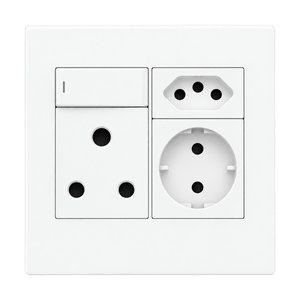 16A Slim RSA & Schuko Socket with Switch - White on transparent background