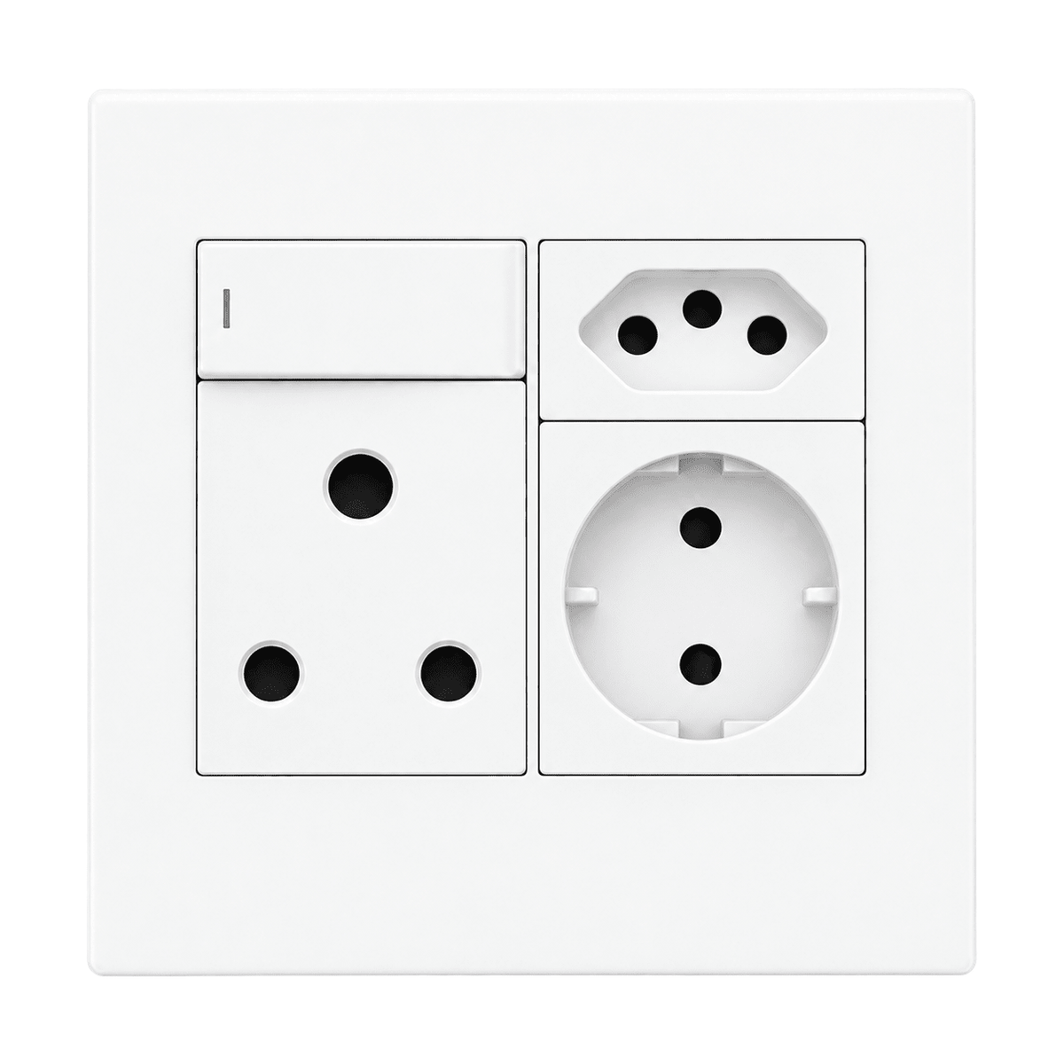 16A Slim RSA & Schuko Socket with Switch - White on white background