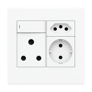 16A Slim RSA & Schuko Socket with Switch - White on white background
