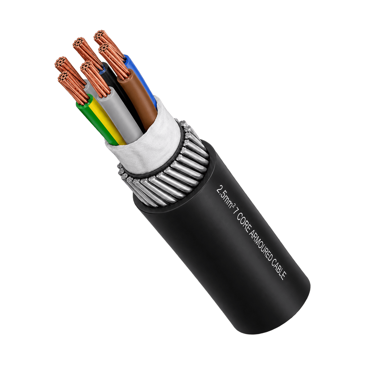 2.5mm² 7-Core Armoured Cable - Red Stripe 600/1000V on transparent background